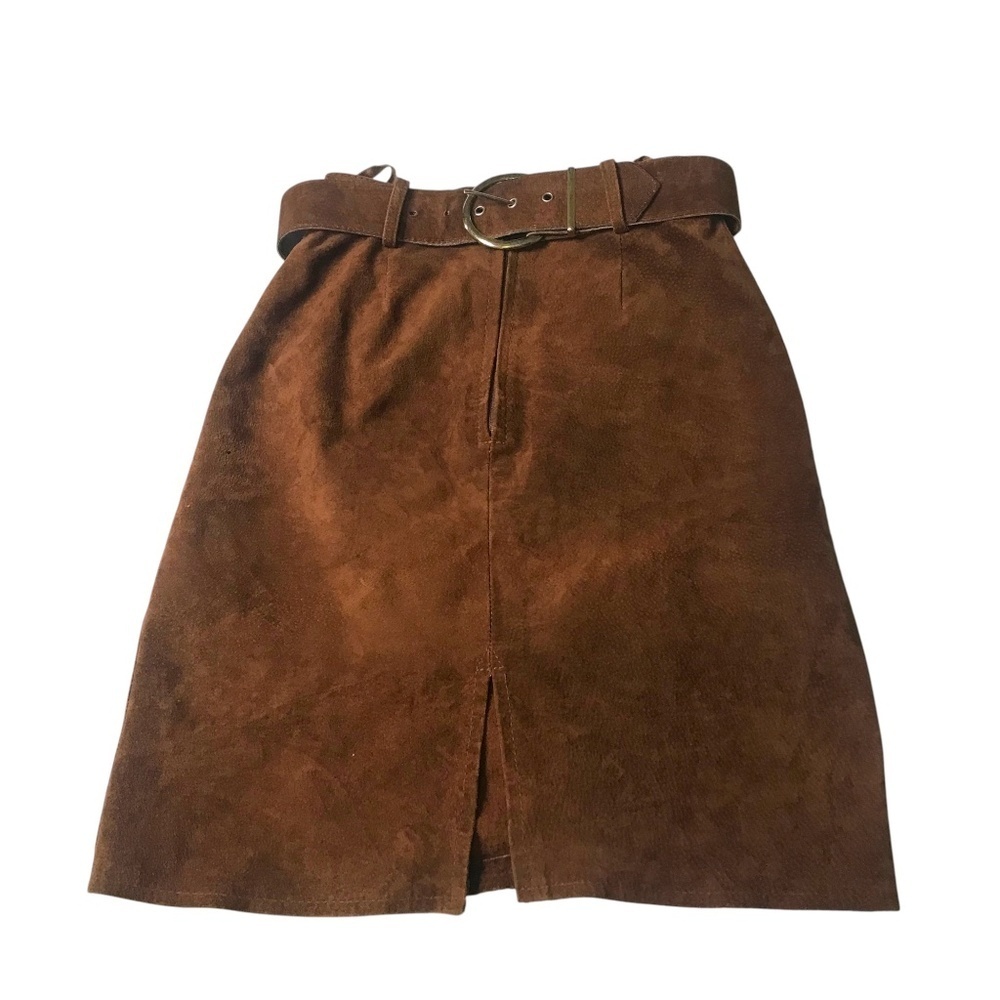 Smart Set Genuine Leather Suede Skirt | Brown High-Waist Belted Mini Skirt